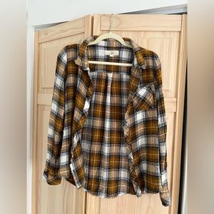 Thread & Supply Plaid Button Down Shirt - Brown, White, Black